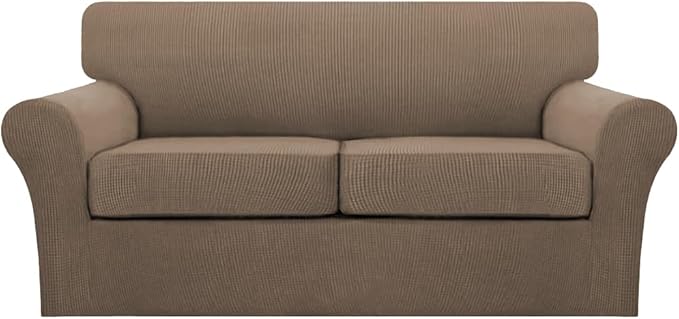 Turquoize 3 Piece Sofa Covers for 2 Cushion Couch Sofa Slipcover Soft Couch Cover for Dogs-Washable Sofa Furniture Cover with 2 Individual Cushion Covers, Feature Fabric (2 Cushion Sofa, Macchiato)