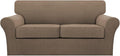 Turquoize 3 Piece Sofa Covers for 2 Cushion Couch Sofa Slipcover Soft Couch Cover for Dogs-Washable Sofa Furniture Cover with 2 Individual Cushion Covers, Feature Fabric (2 Cushion Sofa, Macchiato)