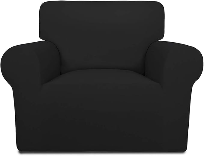 PureFit Super Stretch Chair Sofa Slipcover – Spandex Non Slip Soft Couch Sofa Cover, Washable Furniture Protector with Non Skid Foam and Elastic Bottom for Kids, Pets （Chair, Black）