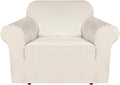 H.VERSAILTEX Stretch Velvet Armchair Cover Couch Covers 1 Cushion Chair Slipcover for Living Room Furniture Cover Crafted from Thick Comfy Rich Velour (Chair 31"-49", Ivory)