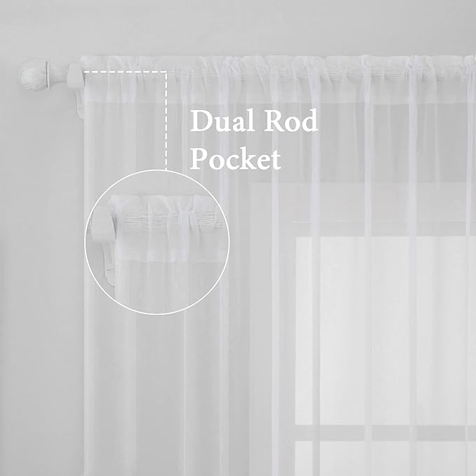 MIULEE 2 Panels Solid Color White Sheer Window Curtains Elegant Window Voile Panels/Drapes/Treatment for Bedroom Living Room (54 X 112 Inches White)