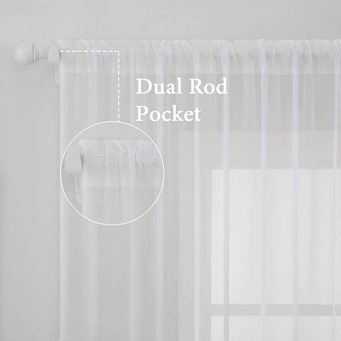 MIULEE White Window Sheer Curtains for Bedroom Living Room Solid Elegant Net Drapes 2 Panels Width 38 x Length 63 Inches