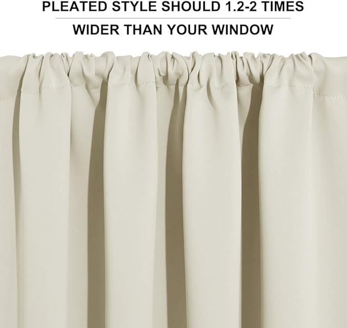 RYB HOME Short Curtains for Bedroom, Room Darkening Insulated Summer Heat Light UV Blocking Energy Saving Drapes for Nursery, Width 34 by Length 45, Beige, Set of 2