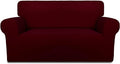 PureFit Super Stretch Sofa Slipcover – Spandex Non Slip Soft Couch Sofa Cover, Washable Furniture Protector with Non Skid Foam and Elastic Bottom for Kids, Pets （Loveseat, Wine）
