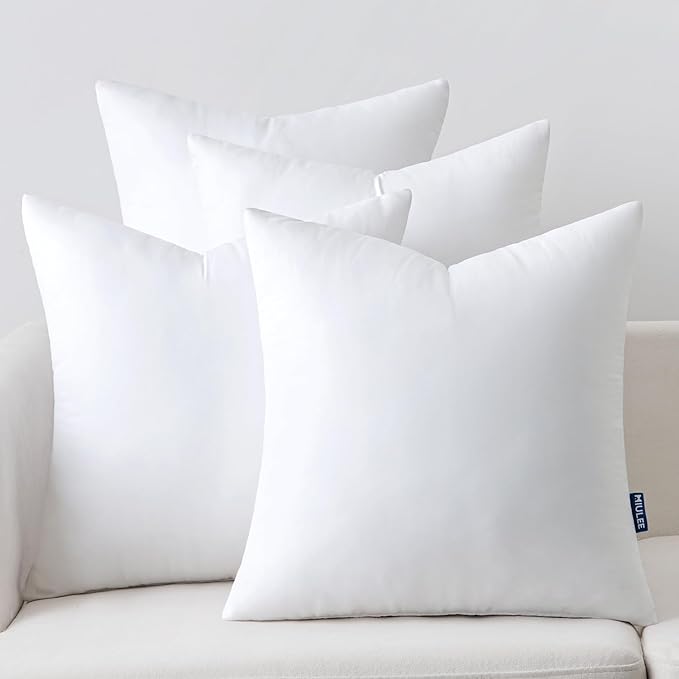 MIULEE 18x18 Inch Throw Pillow Insert Set of 4,Premium Pillow Stuffer Sham Square for Decorative Cushion Bed Couch Sofa
