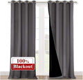 NICETOWN 100% Blackout Blinds, Set of 2, 52 inches x 102 inches, Laundry Room Decor Window Treatment Curtains for Large Patio Sliding Door, Thermal Insulated Grey Curtains for Bedroom
