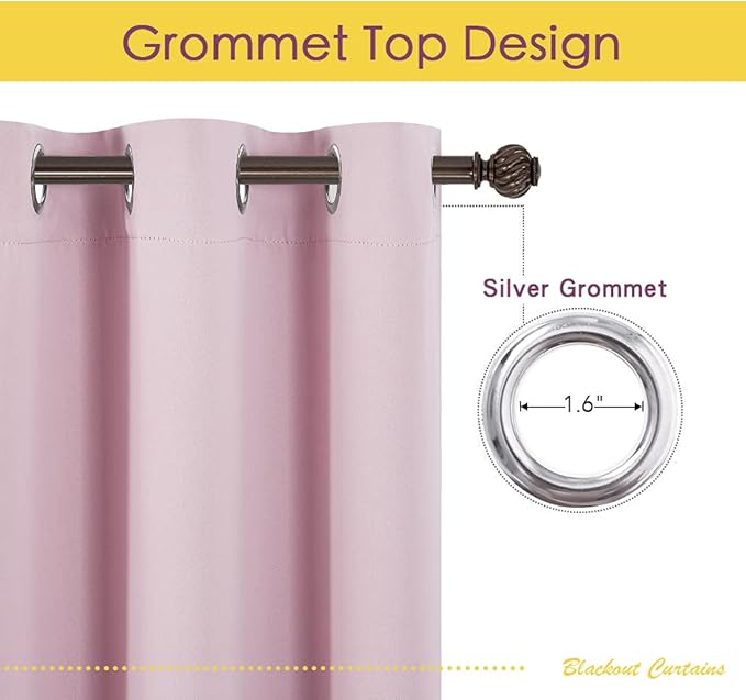 NICETOWN Blackout Draperies Curtains for Girls Room, Nursery Essential Thermal Insulated Grommet Top Blackout Panels (Baby Pink=Lavender Pink, 1 Pair, 42 x 54 Inch)