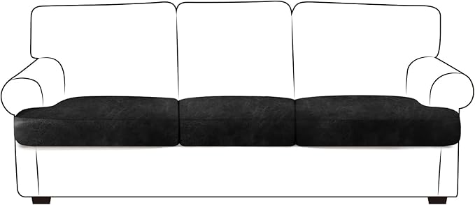 Leather Look Couch Cushion Covers Sofa Seat Slipcovers Sets Couches Furniture Protector for Sectional Armchair Loveseat Pets Kids Stretch Spandex Fabric (3 T-Cushion Sofa, Brown)