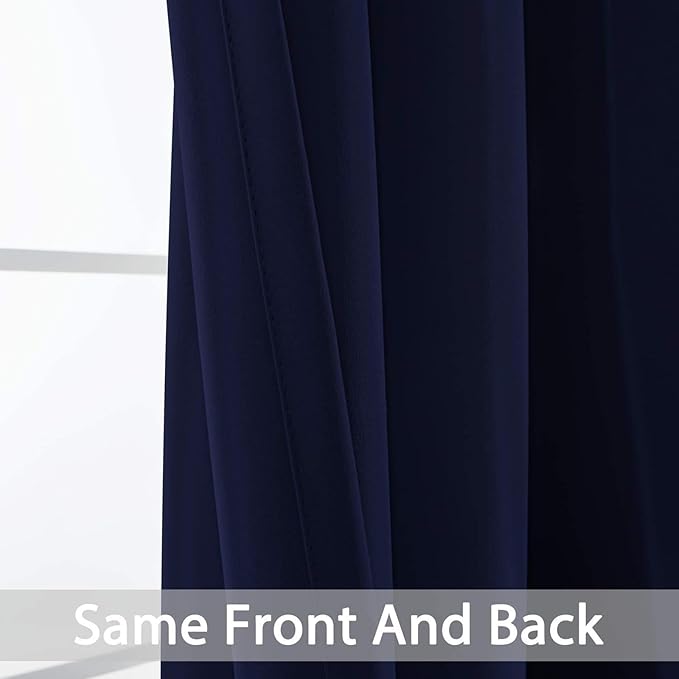 Yakamok Blackout Curtains Room Darkening Thermal Insulated Window Panels,Solid Grommet Top Drapes for Bedroom/Living Room(52Wx90L, Navy Blue, 2 Panels)