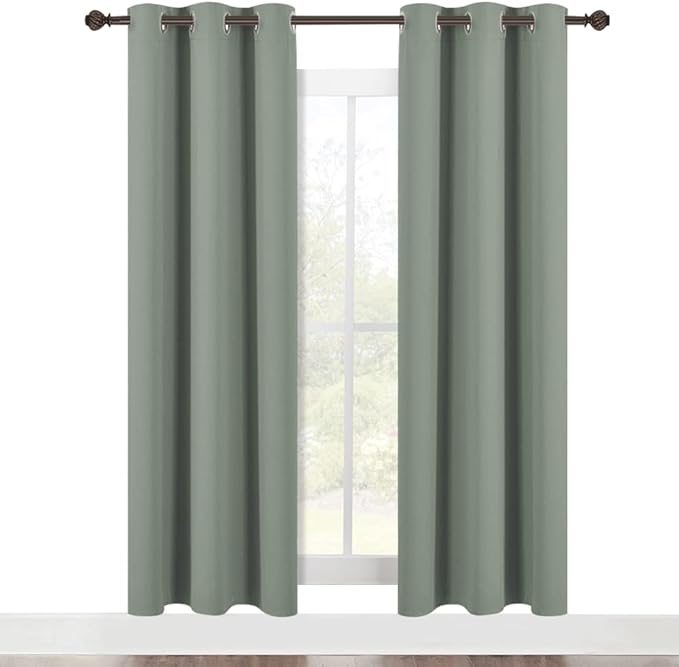 NICETOWN Modern Blackout Curtains Noise Reducing, Thermal Insulated and Privacy Room Darkening Drape Panels for Boy's Guest Room Door Window (Greyish Green, 2 Panels, W42 x L72 -Inch)