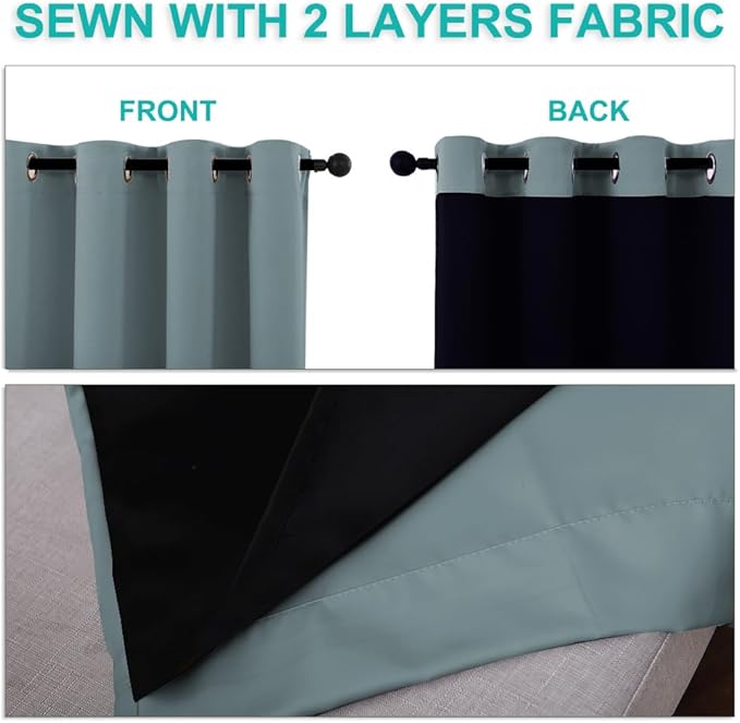 NICETOWN 100% Blackout Curtains for Bedroom 84 incehs Long, Privacy Protection & Noise Reducing Full Shade Drapes with Black Liner, Insulated Window Treatment, 2 Pieces, 52" W per Panel, Stormy Sea