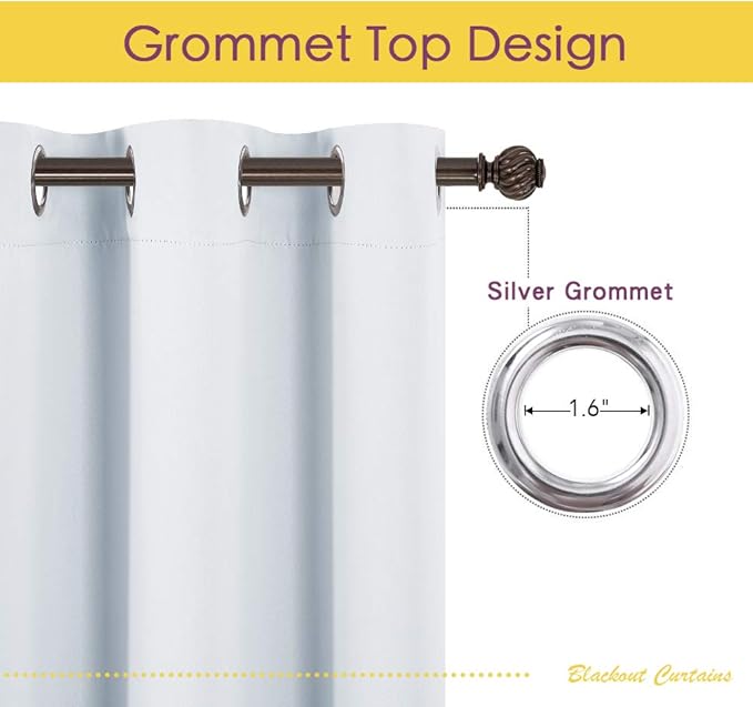 NICETOWN Room Darkening Window Curtain Panels, Easy-Care Solid Thermal Insulated Grommet Room Darkening Draperies/Drapes for Bedroom (2 Panels, 42 by 72, Platinum-Greyish White)