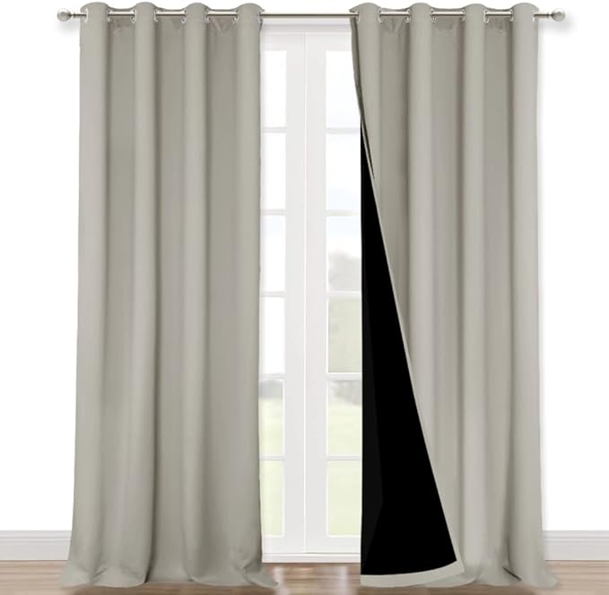 NICETOWN Natural 100% Blackout Curtains for Windows, Super Heavy-Duty Black Lined Total Darkness Drapes for Bedroom, Privacy Assured Window Treatment for Patio (Pack of 2, 52 inches W x 108 inches L)