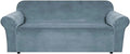 H.VERSAILTEX Stretch Velvet Sofa Covers for 3 Cushion Couch Covers Sofa Slipcovers Furniture Protector Soft with Non Slip Elastic Bottom, Crafted from Comfy Rich Velour (Sofa 72'-90', Stone Blue)