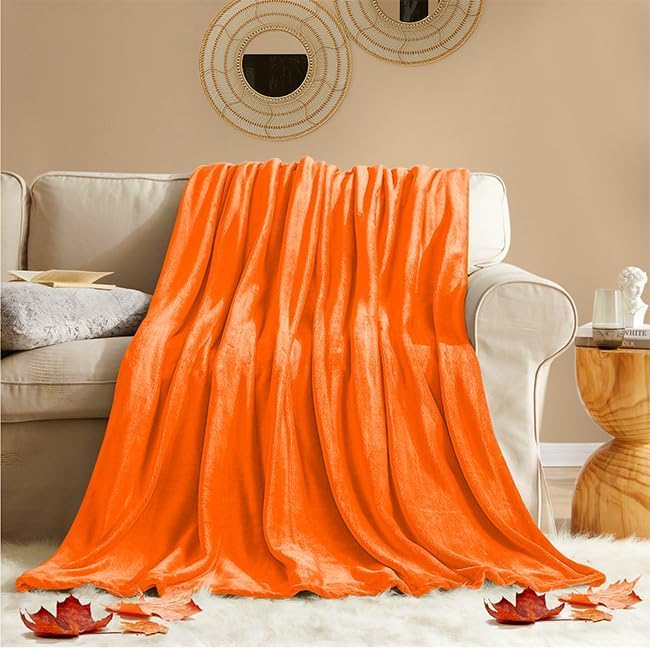 KMUSET Fall Throw Blanket Orange Fleece Throw 50 X 60 inches - Super Soft Cozy Lightweight for Sofa, Bed