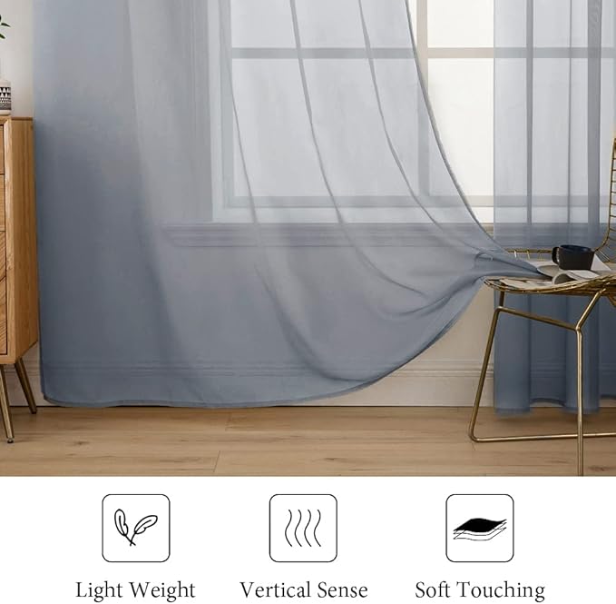 MIULEE 2 Panels Solid Color Sheer Window Curtains Elegant Window Voile Panels/Drapes/Treatment for Bedroom Living Room (54X54 Inches Dark Grey)