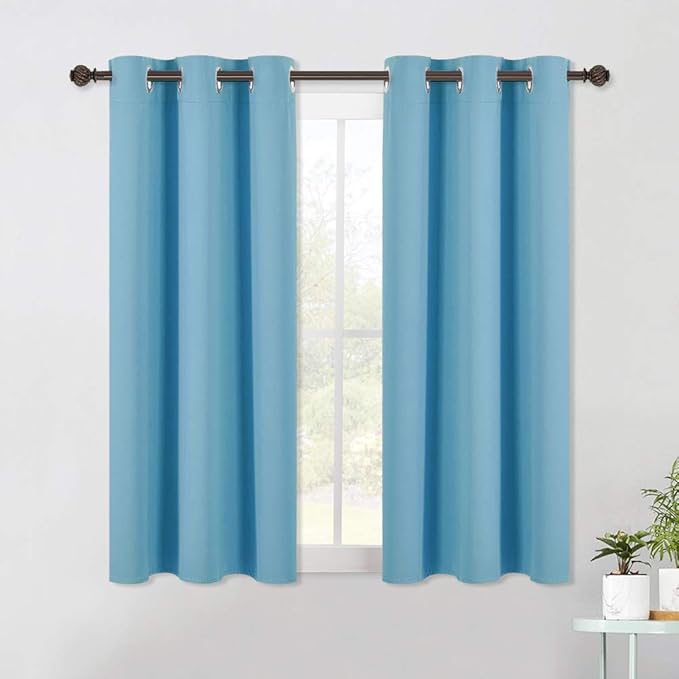 NICETOWN Teal Blue Blackout Curtain Panels for Bedroom, 2 Panels, W42 x L40-inch, Thermal Insulated Grommet Top Blackout Draperies and Drapes for Basement