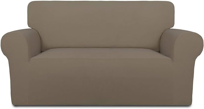 PureFit Super Stretch Sofa Slipcover – Spandex Non Slip Soft Couch Sofa Cover, Washable Furniture Protector with Non Skid Foam and Elastic Bottom for Kids, Pets （Loveseat, Natural）