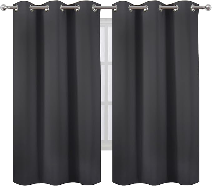LEMOMO Dark Grey Thermal Blackout Curtains/38 x 63 Inch/Set of 2 Panels Room Darkening Curtains for Bedroom