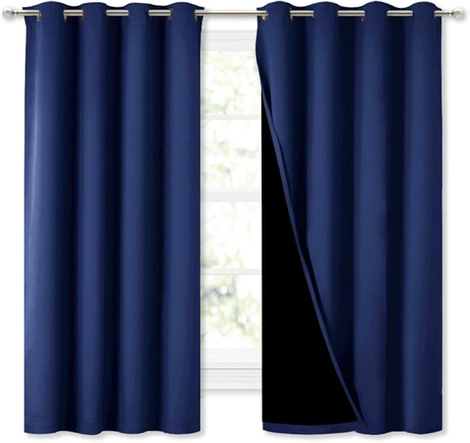NICETOWN Extra Long Truly Blackout Drapes for Hall and Villa, 46" Width Each Panel, 45" Length, Royal Blue, 2 Pieces, 100% Blackout Window Curtain Panels with Black Lined for Night Shift Worker