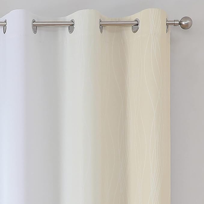 Estelar Textiler Beige and Greyish White Blackout Curtains for Living Room, Thermal Insulated Ombre Grommet Curtains & Drapes for Dining Room, Full Room Darkening Curtains for Bedroom,42Wx84L,2 Panels