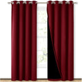 NICETOWN 100% Blackout Cold Blocking Curtains with Black Liner Backing, Thermal Insulated Curtains for Living Room, Noise Reducing Drapes, Burgundy Red, 52 inches x 84 inches Per Panel, Set of 2