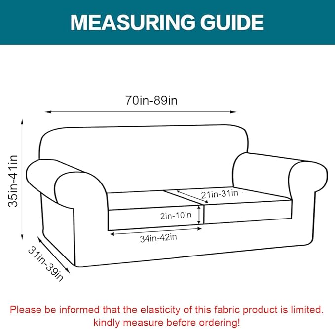Turquoize 3 Piece Sofa Covers for 2 Cushion Couch Sofa Slipcover Soft Couch Cover for Dogs-Washable Sofa Furniture Covers with 2 Individual Cushion Covers (2 Cushion Sofa,Biscotti Beige)