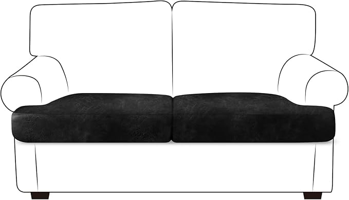 Leather Look Couch Cushion Covers Sofa Seat Slipcovers Sets Couches Furniture Protector for Sectional Armchair Loveseat Pets Kids Stretch Spandex Fabric (2 T-Cushion Loveseat, Black)