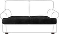 Leather Look Couch Cushion Covers Sofa Seat Slipcovers Sets Couches Furniture Protector for Sectional Armchair Loveseat Pets Kids Stretch Spandex Fabric (2 T-Cushion Loveseat, Black)