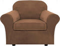 H.VERSAILTEX Rich Velvet Stretch 2 Piece Cover Chair Slipcover Sofa Cover Furniture Protector Couch Soft with Elastic Bottom Chair Couch Cover with Arms Width Up to 49 Inch(Chair, Caramel)