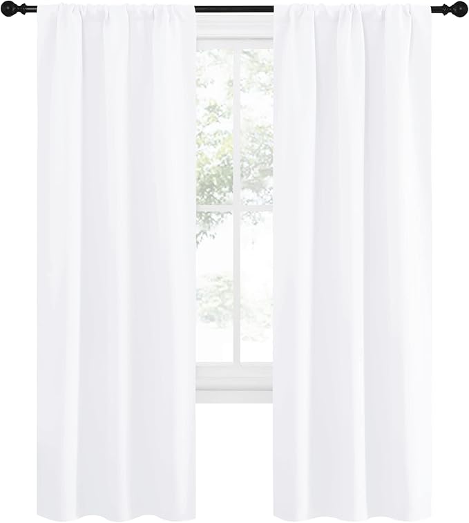 NICETOWN White Curtains 50% Blackout White Curtain Set, Modern Design Solid Rod Pocket Draperies/Drapes for Living Room, Window Dressing for Patio Door (2 Panels, 34 by 72)