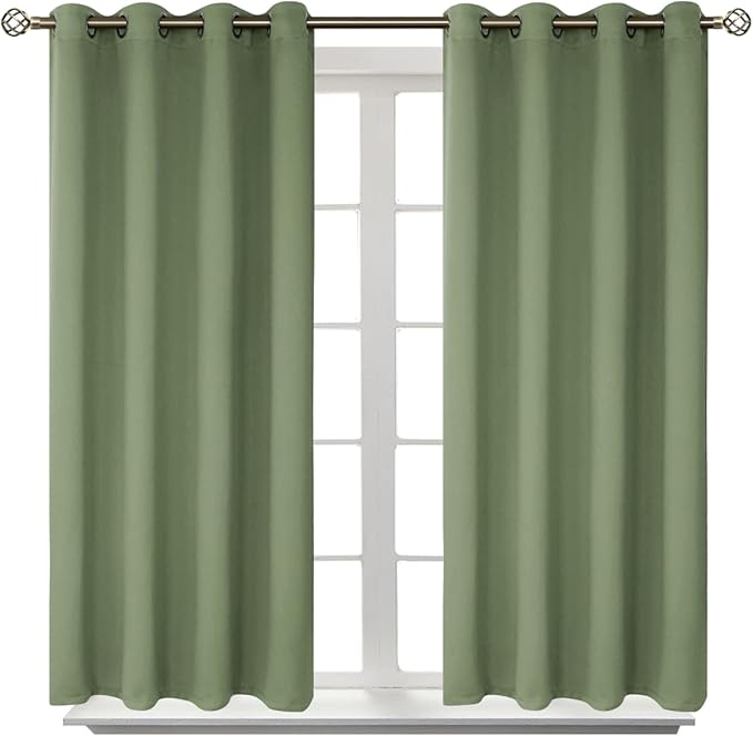 BGment Room Darkening Curtains 45 Inches Long - Grommet Thermal Insulated Drapes Window Treatment Curtains for Bedroom, 2 Panels, 52 x 45 Inch, Grass Green