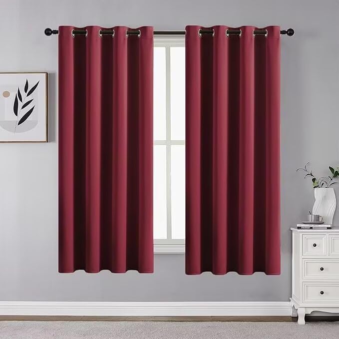 Joydeco Blackout Curtains for Bedroom 72 inch Long 2 Panels, Thermal Insulated Room Darkening Curtains with Grommets, Soft Window Drapes for Living Room (W52 x L72 Inch, Burgundy Red)