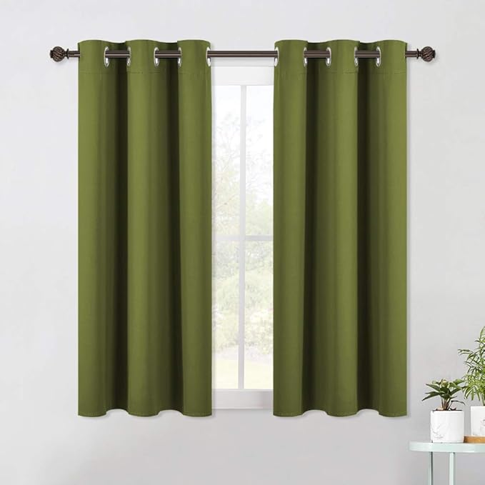 NICETOWN Blackout Curtain Panels for Bedroom, 2 Panels, Olive Green, W42 x L40-inch, Thermal Insulated Grommet Top Blackout Draperies and Drapes for Basement