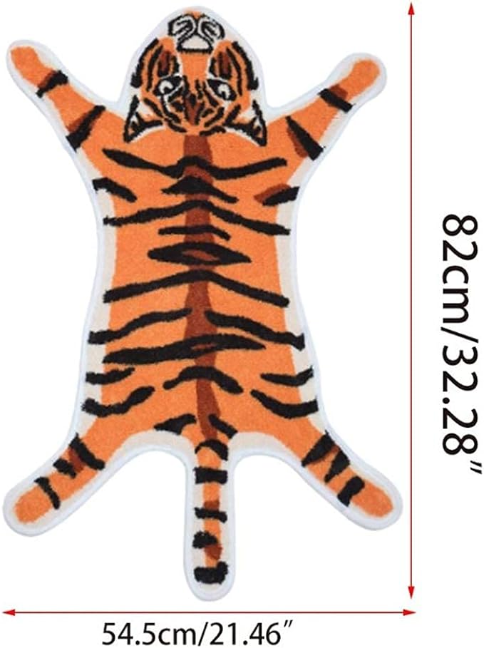 Tiger Print Rug Animal Printed Small Area Rugs Faux Cowhide Skin Leather Nonslip Personalized Bath Carpet Cartoon Rug Bedroom Office Living Room Floor Mat 2.6x1.8Ft/32.2inx21.4in