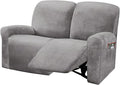 ULTICOR Reclining Love Seat Slipcover, 48" - 65" L, 6-Piece Velvet Stretch Loveseat Reclining Sofa Covers, 2 seat Love seat Recliner Cover, Thick, Soft, Washable (Light Grey)