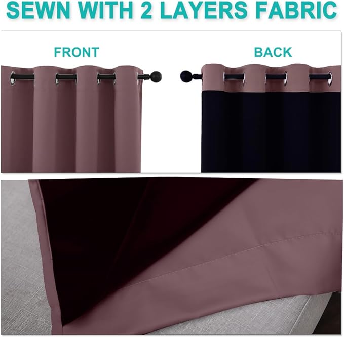 NICETOWN Full Shade Curtain Panels, 37" Wide x 80" Long, Dry Rose, Pair of Thermal Insulated & Energy Efficiency Blackout Drapes for Living Room, Lined Silky Performance Window Dressing