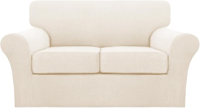 Turquoize 3 Piece Sofa Covers for 2 Cushion Couch Sofa Slipcover Soft Couch Cover for Dogs-Washable Sofa Furniture Cover with 2 Individual Cushion Covers, Thick Jacquard Fabric (Loveseat, Cream)