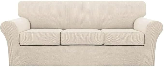 Turquoize 4 Piece Sofa Covers for 3 Cushion Couch Sofa Slipcover Soft Couch Cover for Dogs Washable Furniture Cover with 3 Individual Large Cushion Covers Feature Fabric (Large Sofa, Biscotti Beige)