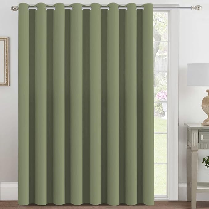 H.VERSAILTEX Blackout Patio Curtains 100 x 84 Inches for Sliding Door Extral Wide Blackout Curtain Panels Thermal Insulated Room Divider - Grommet Top, 7' Tall by 8.5' Wide - Sage