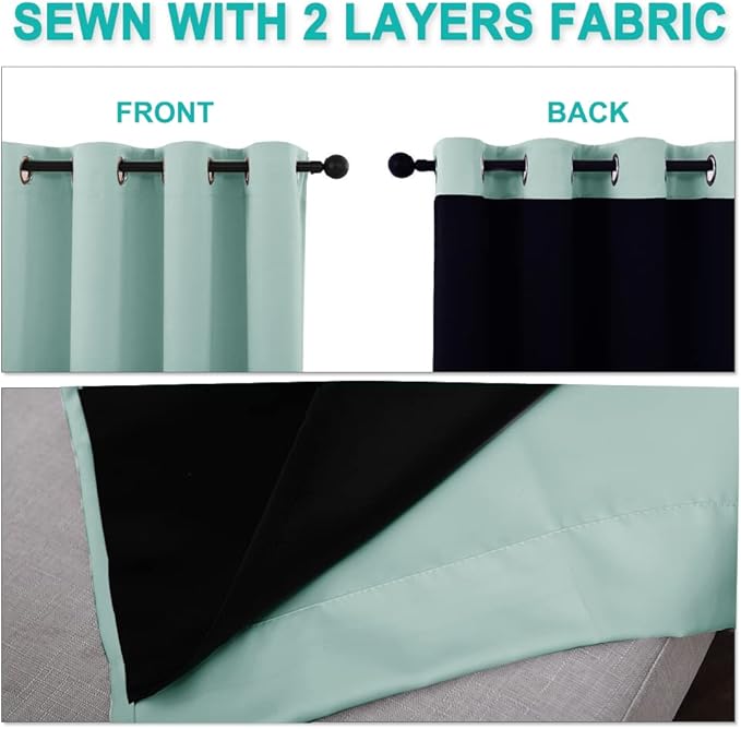 NICETOWN Full Shading Curtains for Windows, Super Heavy-Duty Black Lined Blackout Curtains for Bedroom, Privacy Assured Window Treatment (Aqua Blue, Pack of 2, 52 inches W x 95 inches L)