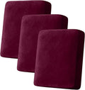Couch Cover Stretch Velvet Sofa Cushion Cover 3-Piece - Elastic Washable Slipcover for Seat or Backrest, Couch Seat Covers for Sofas (Wine)