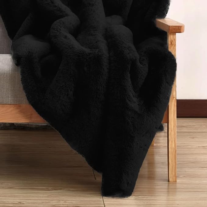 ORINOVA Black Fluffy Rug 5x8 Area Rugs for Bedroom Fuzzy Bunny Washable Fur Rugs for Living Room Teen Room Nursery Rectangle Rug