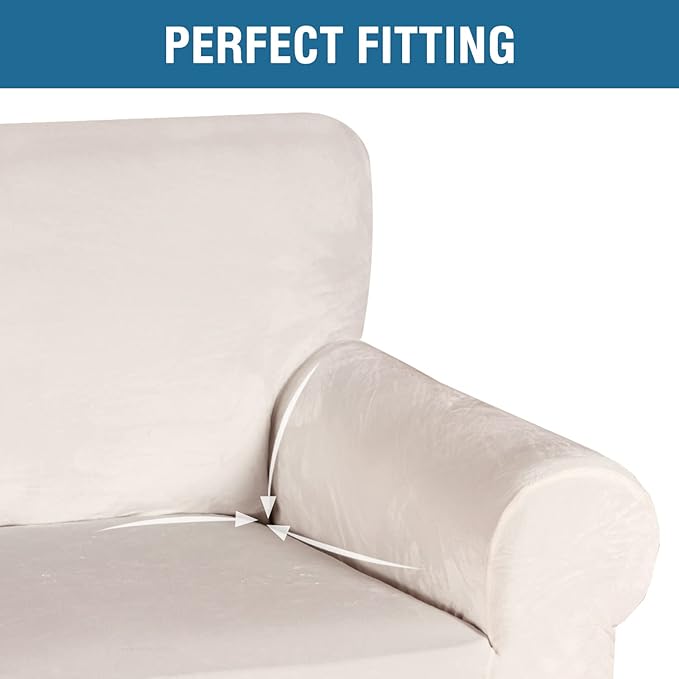 H.VERSAILTEX Stretch Sofa Covers Large Couch Covers Sofa Slipcovers Furniture Protector Soft with Non Slip Elastic Bottom, Feature Thick Comfy Rich Velour (XL Sofa, Ivory)