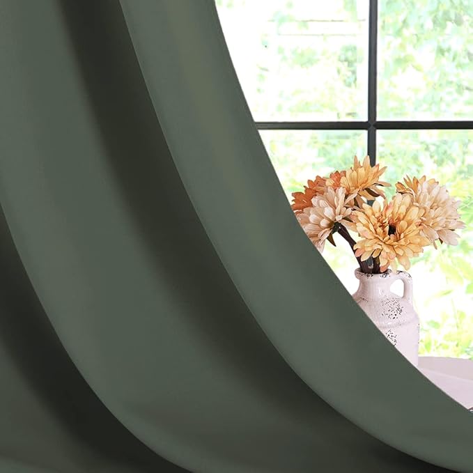 NICETOWN Thermal Curtains for Kids Room, Dark Mallard, Set of 2, 34 by 80 inches, Window Treatment Thermal Insulated Solid Grommet Blackout Drape Panels for Bedroom