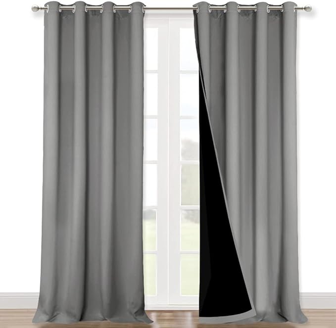 NICETOWN Full Shade Curtain Panels, Pair of Energy Smart & Noise Blocking Out Blackout Drapes for Dining Room Window, Thermal Insulated Guest Room Lined Window Dressing(Silver Grey, 52 x 120 inch)