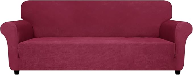 ZNSAYOTX Oversized Super Stretch Couch Cover (92"-115"), New Universal Sofa Covers Comfortable & Durable, Dog Cat Pets Friendly Extra Large Spandex Sofa Slipcovers (Wine Red, XL Sofa)