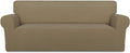 PureFit Super Stretch Sofa Slipcover – Spandex Non Slip Soft Couch Sofa Cover, Washable Furniture Protector with Non Skid Foam and Elastic Bottom for Kids, Pets （Oversized Sofa, Tan）