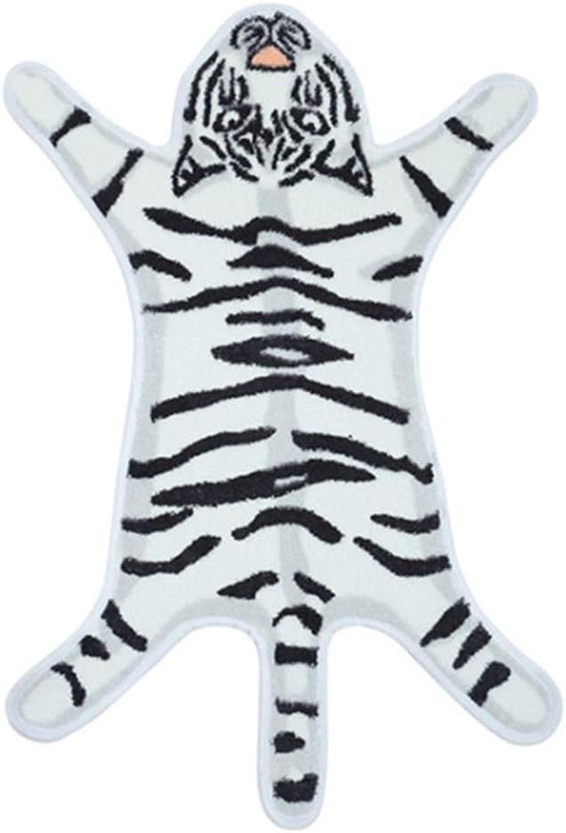 Tiger Print Rug Cartoon Cute Faux Area Rugs Fluffy Animal Print Mat Carpet Kids Small Rugs for Playroom Room Home Decor (2.6x1.8Ft /32.2" Lx21.4 W（54.5x82cm）,White)