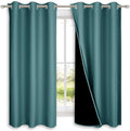 NICETOWN 100% Blackout Short Curtains with Black Liners, 2 Panels, 37" W by 40" L, Sea Teal, Solid Thermal Insulated Full Blackout 2-Layer Lined Drapes, Energy Efficiency Window Draperies for Bedroom